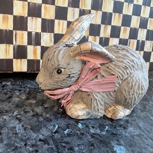 Adorable MacKenzie Childs Sterling Check Baby Bunny Nib Retired Grey Pink Ribbon